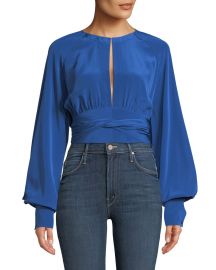 Diane von Furstenberg Blouson-Sleeve Silk Keyhole Blouse at Neiman Marcus